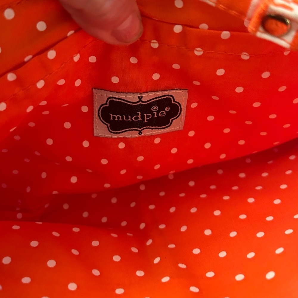 50%offw❤️ Mudpie GameDay bow bag wmetal strap orange white stripe NWOT $35 - Picture 3 of 3